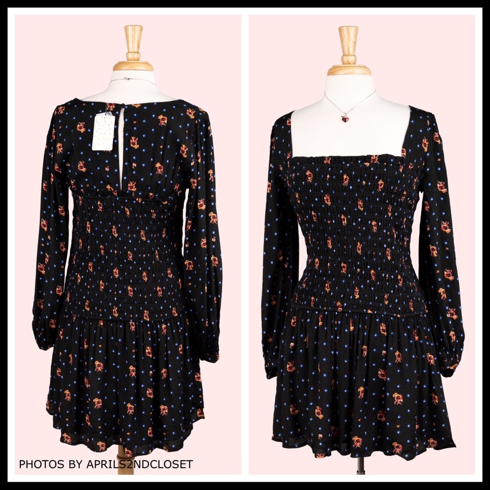 FREE PEOPLE BOHO FLOWY LONG SLEEVES MINI DRESS A2C - Picture 3 of 16